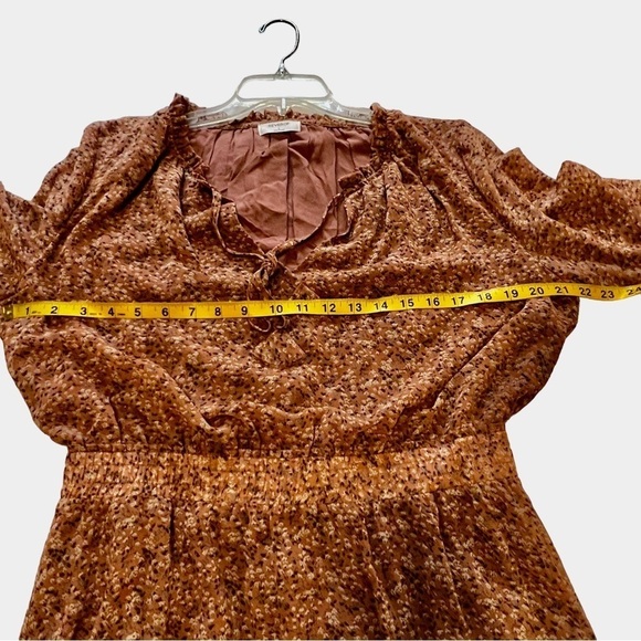 REVEROF Smocked Waist Ruffled Tie Neck Long Sleeve Boho Coquette Mini Dress L - Picture 11 of 16